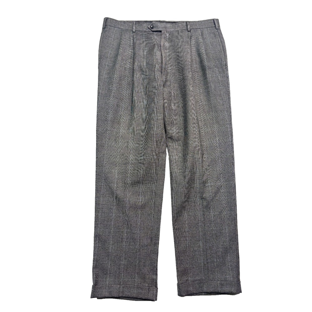 Jos A Bank 38x32 Gray Glen Plaid Flannel Wool Dress Suit Pants Trousers Pleated